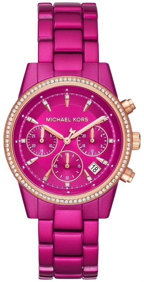 michael kors watches pink chronograph|Michael Kors turquoise face watch.